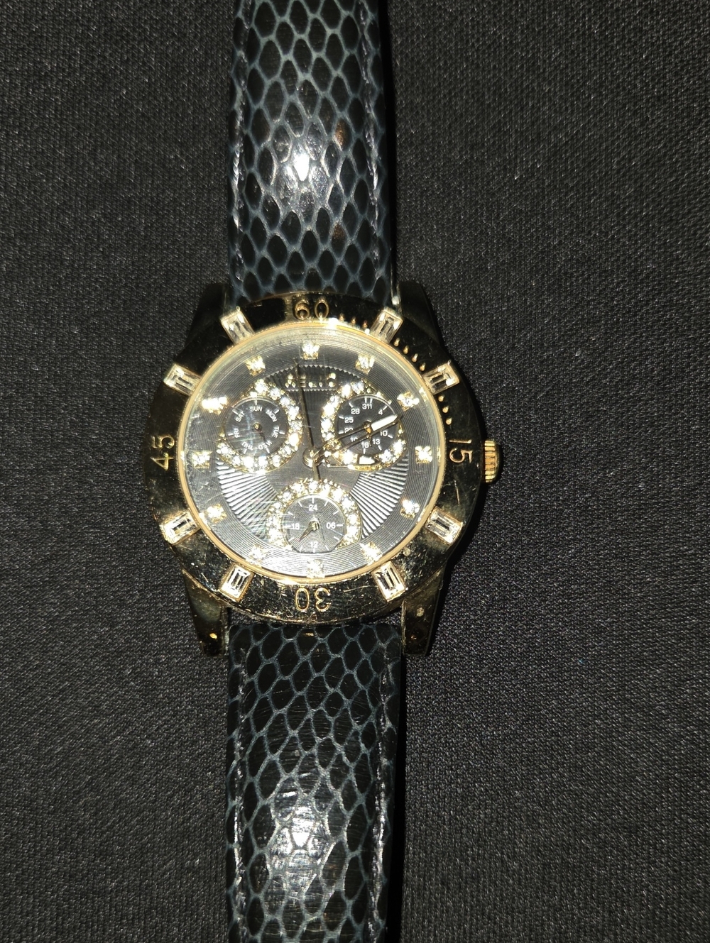Relic Gold-Tone Chronograph Watch with Black Textured Strap